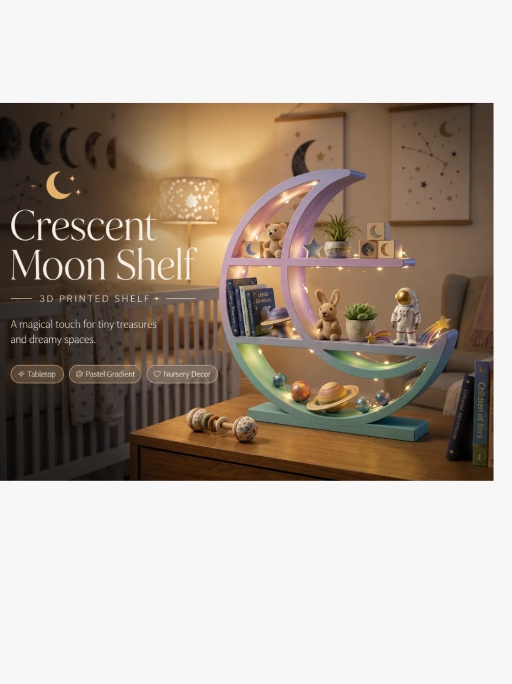 Crescent Moon Shelf - Pastel Gradient Decorative Shelf